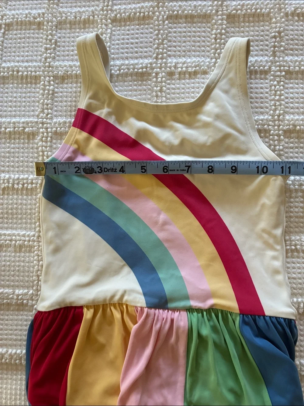 Hanna Andersson Cream One-Piece Swimsuit with Rainbow Stripes